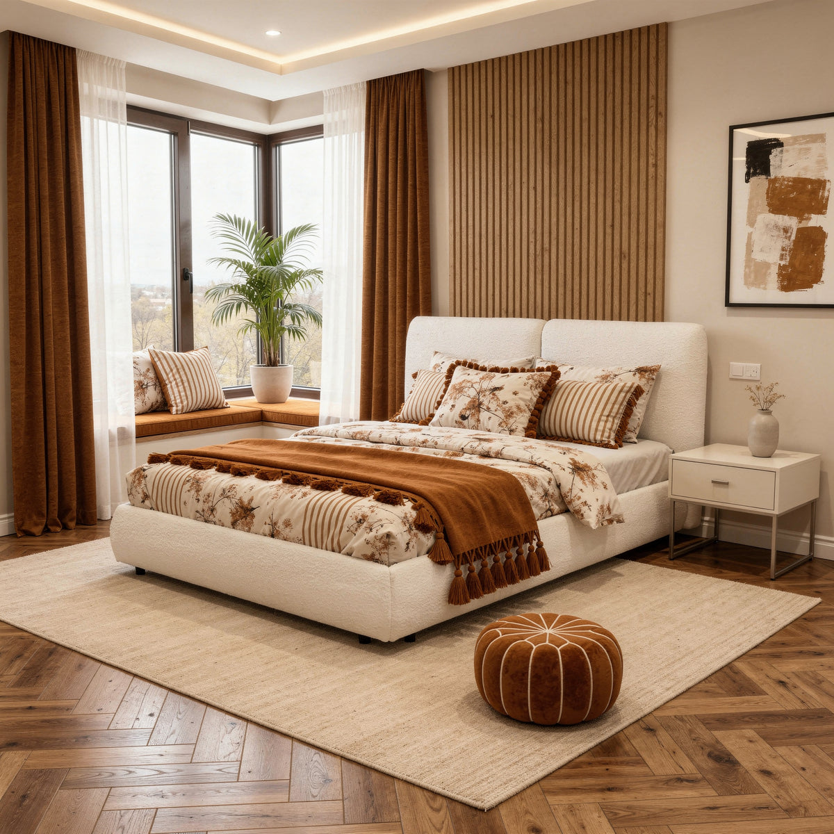 Bouclé Upholstered Platform Bed (Queen & King Size)