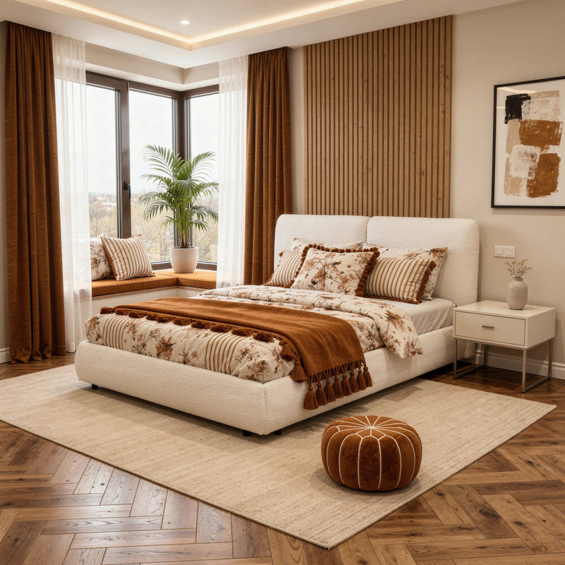 Bouclé Upholstered Platform Bed (Queen & King Size)