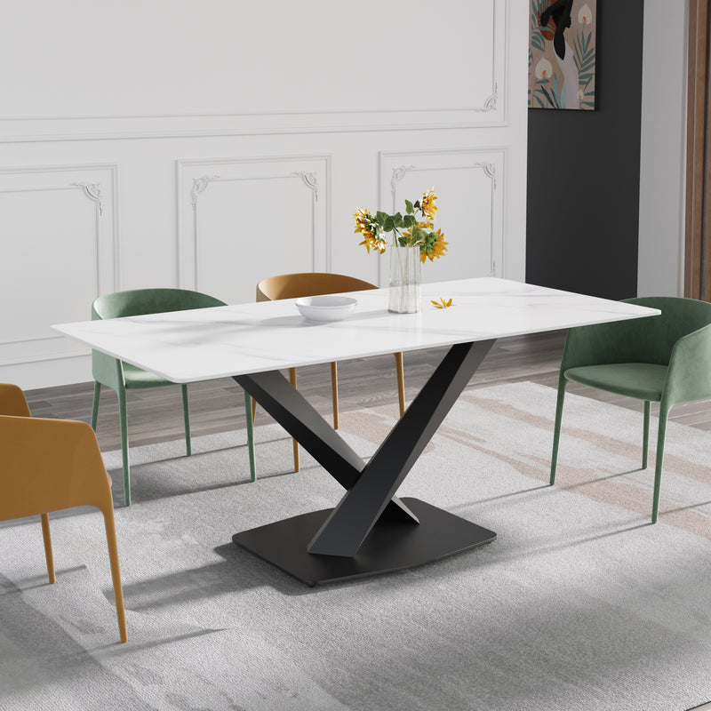 3 Sizes & 3 Colors Rectangular Dining Table – 2-Tone X-Shaped Metal Pedestal Base