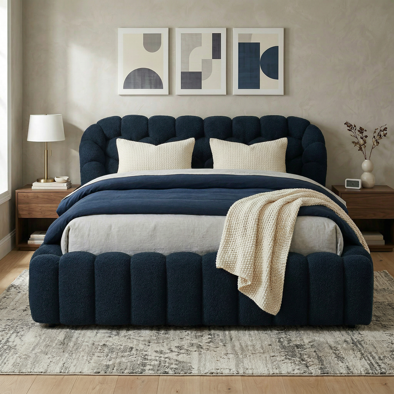 Modern Bubble Upholstered Platform Bed – 5 Color Options, Fits King Size Mattress (76″ × 80″)
