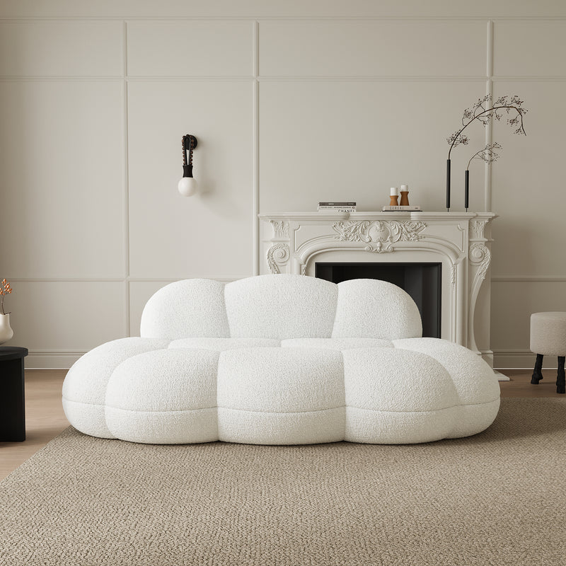 Cloud-Shaped Teddy Fleece Sofa – White Plush Fabric, Artistic Design for Living Room Light Luxury Leisure Area