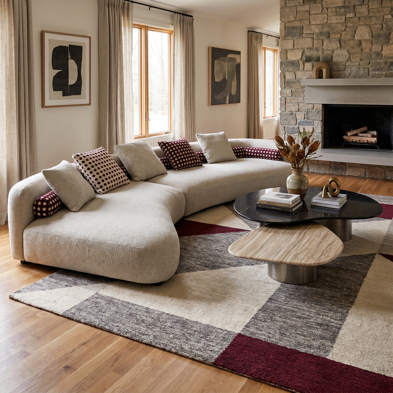 【LAS VEGAS MARKET EXHIBIT】Curved Modular Sectional Sofa, Linen Fabric Upholstered Chaise Lounge Sofa for Modern Living Room
