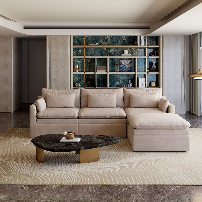 Fully Modular Linen-Look L-Shaped Sectional Sofa with Extra Thick Cushions, Removable Washable Slipcovers Reversible Chaise Couch