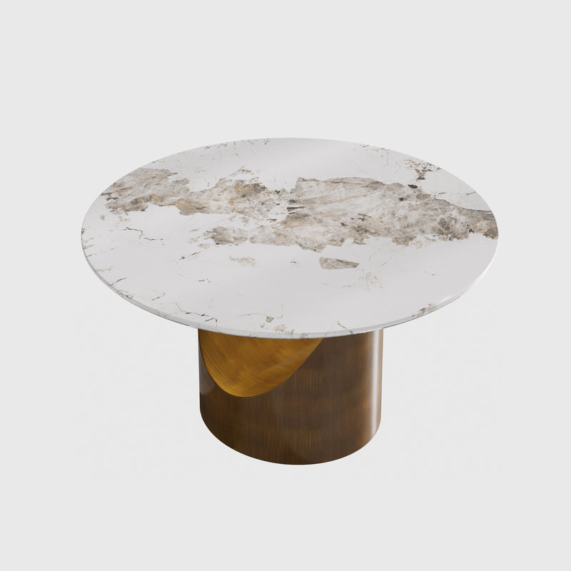 Modern Round MarbleDining Table with Turntable Painted Iron Leg for Dining Room