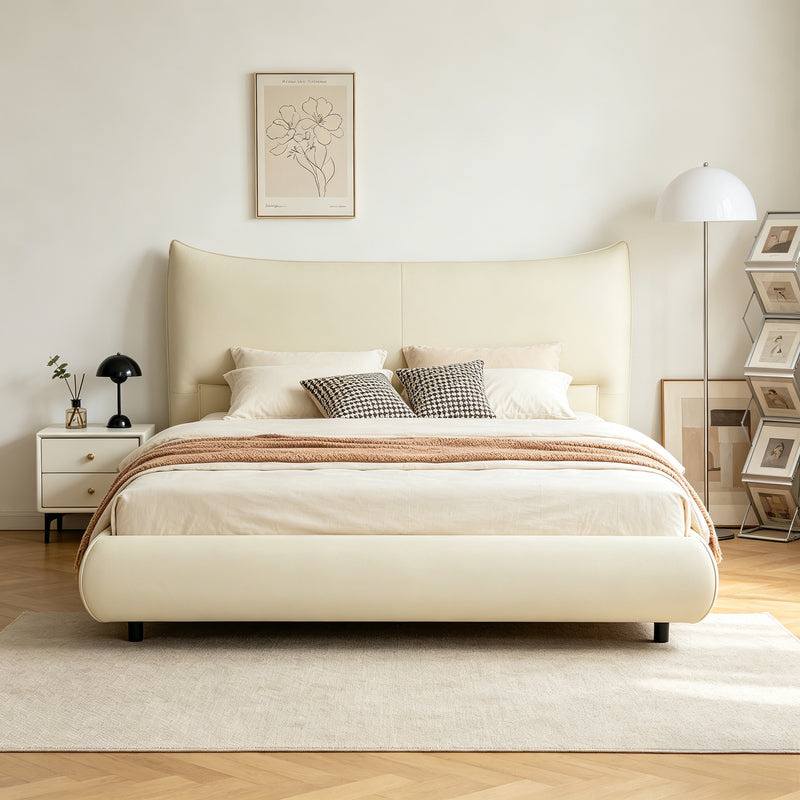 Modern Cream Upholstered Platform Bed – Fits King & Queen Size Mattress, Compatible with 10-12 Inch Thick Mattresses