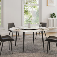 2 Sizes Round Sintered Stone Dining Table – Optional Rotating Lazy Susan, Black Metal Legs, Marble Pattern Tabletop for Modern Home