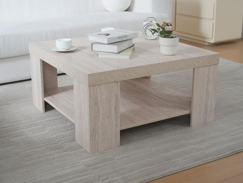 Travertine Block Leg Square Coffee Table