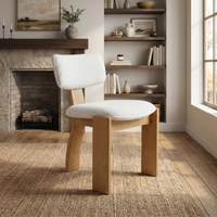 【LAS VEGAS MARKET EXHIBIT】Boucle Upholstered Solid Oak Dining Chair, Curved Thick Leg Minimalist Wabi-Sabi Side Chair for Dining Room