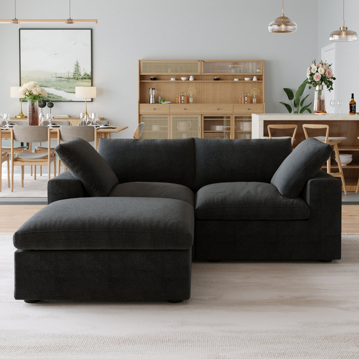 Sky Cloud Sectional Sofa | Pet-Friendly Cover 80-Inch Linen L-Shaped Sectionals 3-Seaters