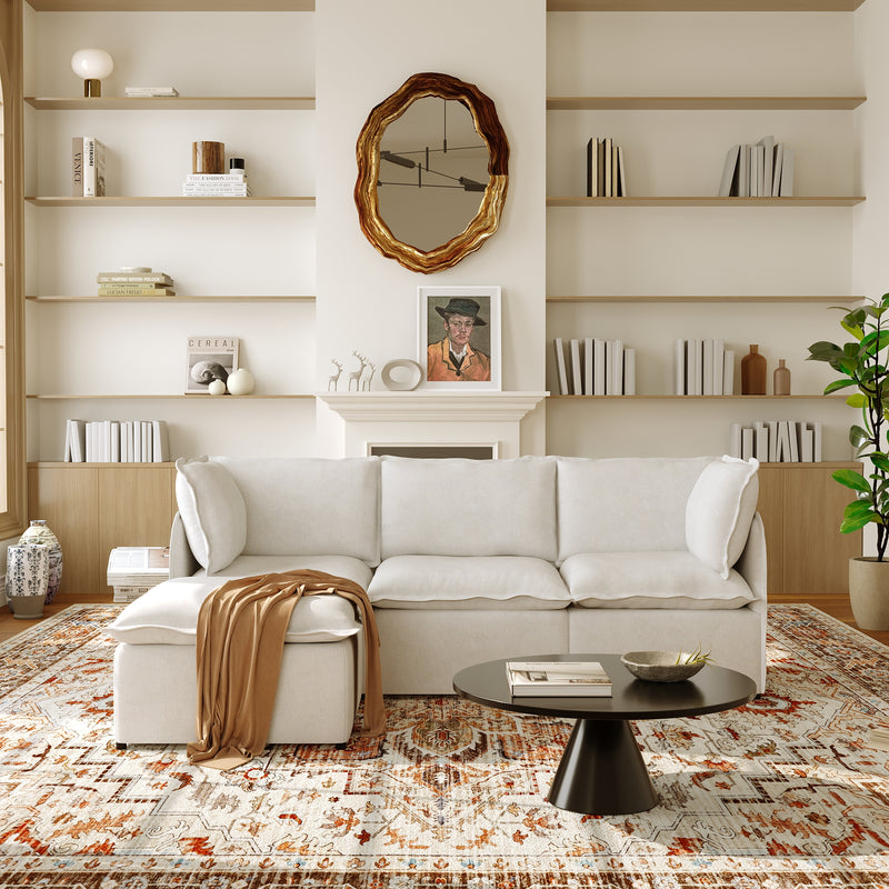 Modular L-Shaped Linen-Look Sectional Sofa, 4 Color Options, Freely Reconfigurable Couch with Removable Washable Covers & Sturdy Iron Frame