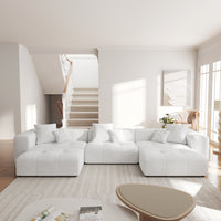 Large-Size Modular Sectional Sofa – Soft Velvet Fabric + 3D Cushions, Open Relaxed Vibe Living Room Sofa