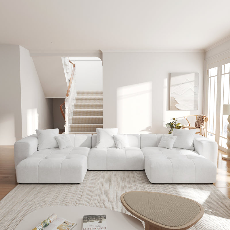 Large-Size Modular Sectional Sofa – Soft Velvet Fabric + 3D Cushions, Open Relaxed Vibe Living Room Sofa