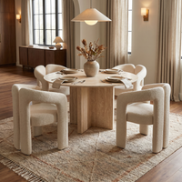【LAS VEGAS MARKET EXHIBIT】Round Travertine Texture Sintered Stone Dining Table, Cross Slab Full Sintered Stone Base Minimalist Neutral Tone Dining Room Table