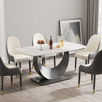63″ Light Luxury Sintered Stone Dining Table with Stainless Steel Base,Dining Table for 6 Person for Dining Room, White Tabletop