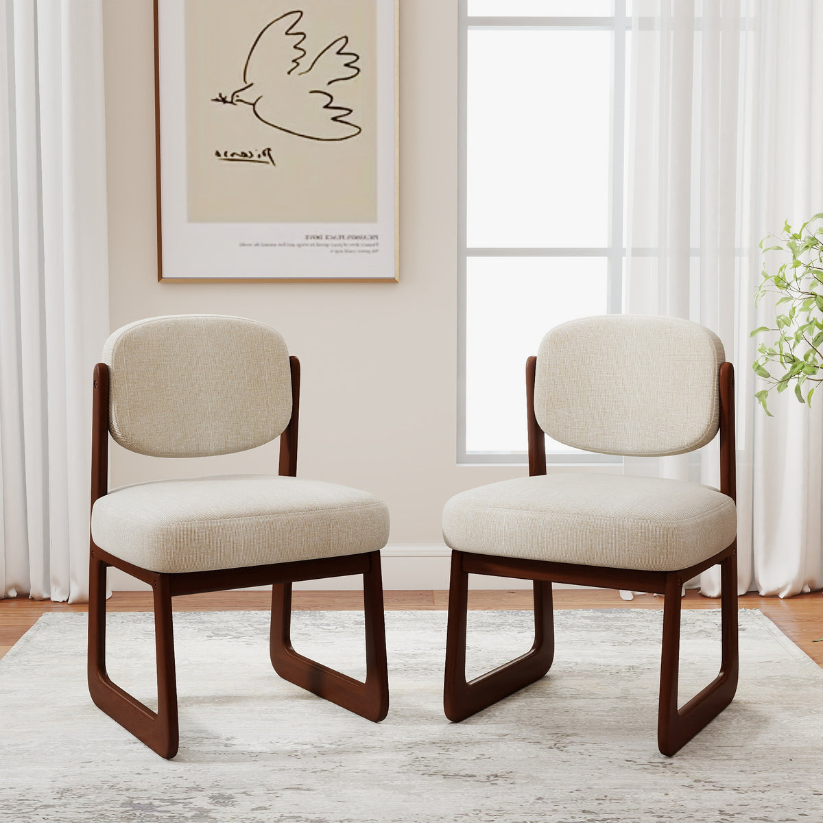 Minimalist Linen Fabric Dining Chair Set – Solid Wood Frame, 2-Pack / 4-Pack Optional