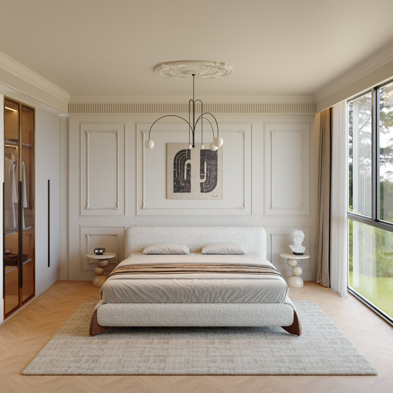 Boucle Fabric Minimalist King Size Bed