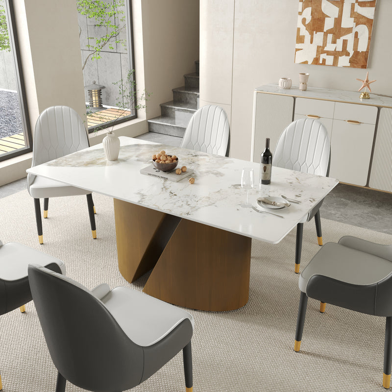 2 Sizes & 3 Colors Rectangular Dining Table – Artistic Gold Pedestal Base