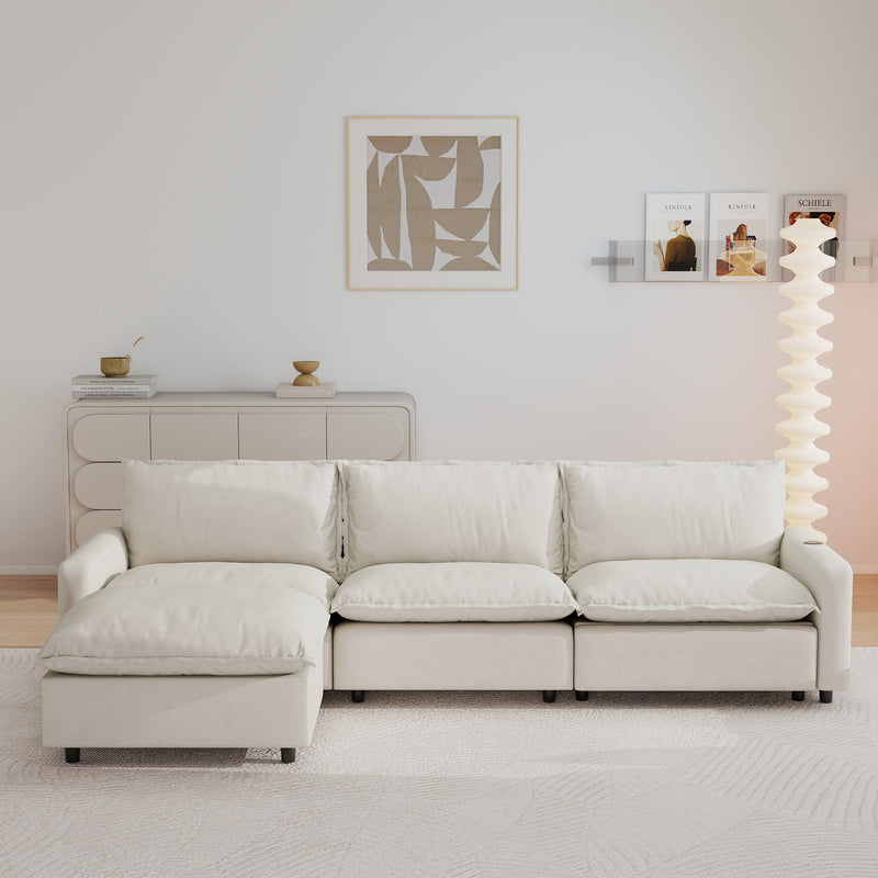 Solid Wood Frame L-Shaped Linen Sectional Sofa with Functional Recliner, Wireless Charging, Zero Gravity Recline & Seat Heating, 3 Color Options