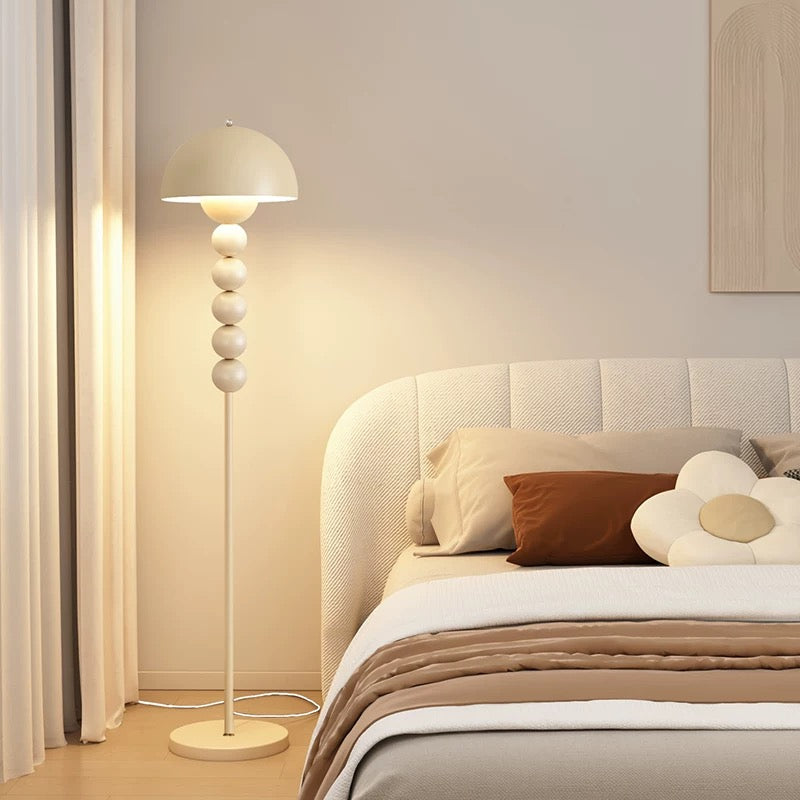 Cream Mushroom Floor Lamp with Beaded Stem – Modern Standing Lamp for Living Room & Bedroom