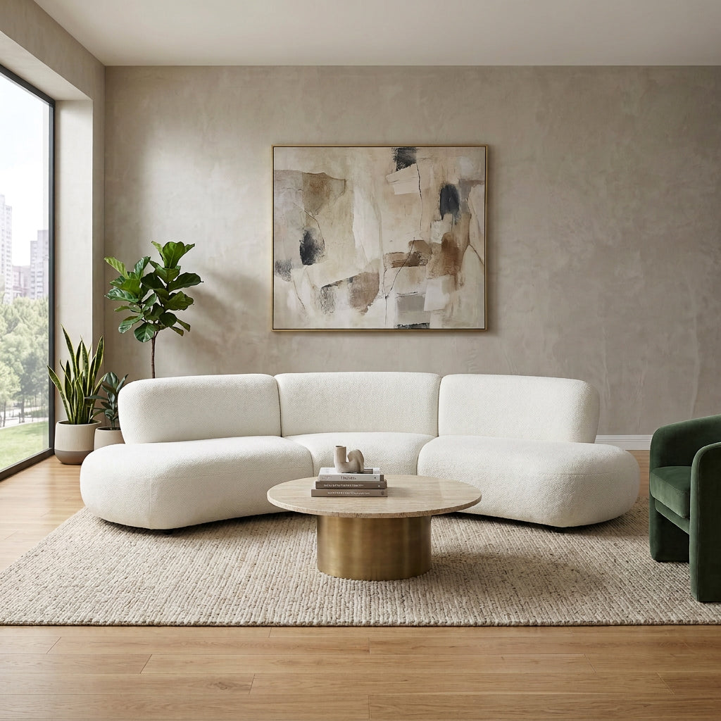 Curved Modular Sofa with Textured Fabric – Modern Minimalist Sectional
