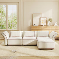 Boucle Fabric Modular Sectional Sofa with Chaise, Detachable Slipcover Contrast Stitch Block Sofa for Living Room
