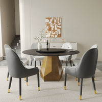 2 Sizes & 2 Colors Round Dining Table – Optional Rotating Lazy Susan, Gold-Geometric Pedestal Base