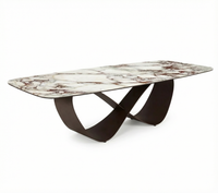 【LAS VEGAS MARKET EXHIBIT】 Infinity Base Pandora Marble Dining Table – Polished Stone Top with Sculptural Metal Base