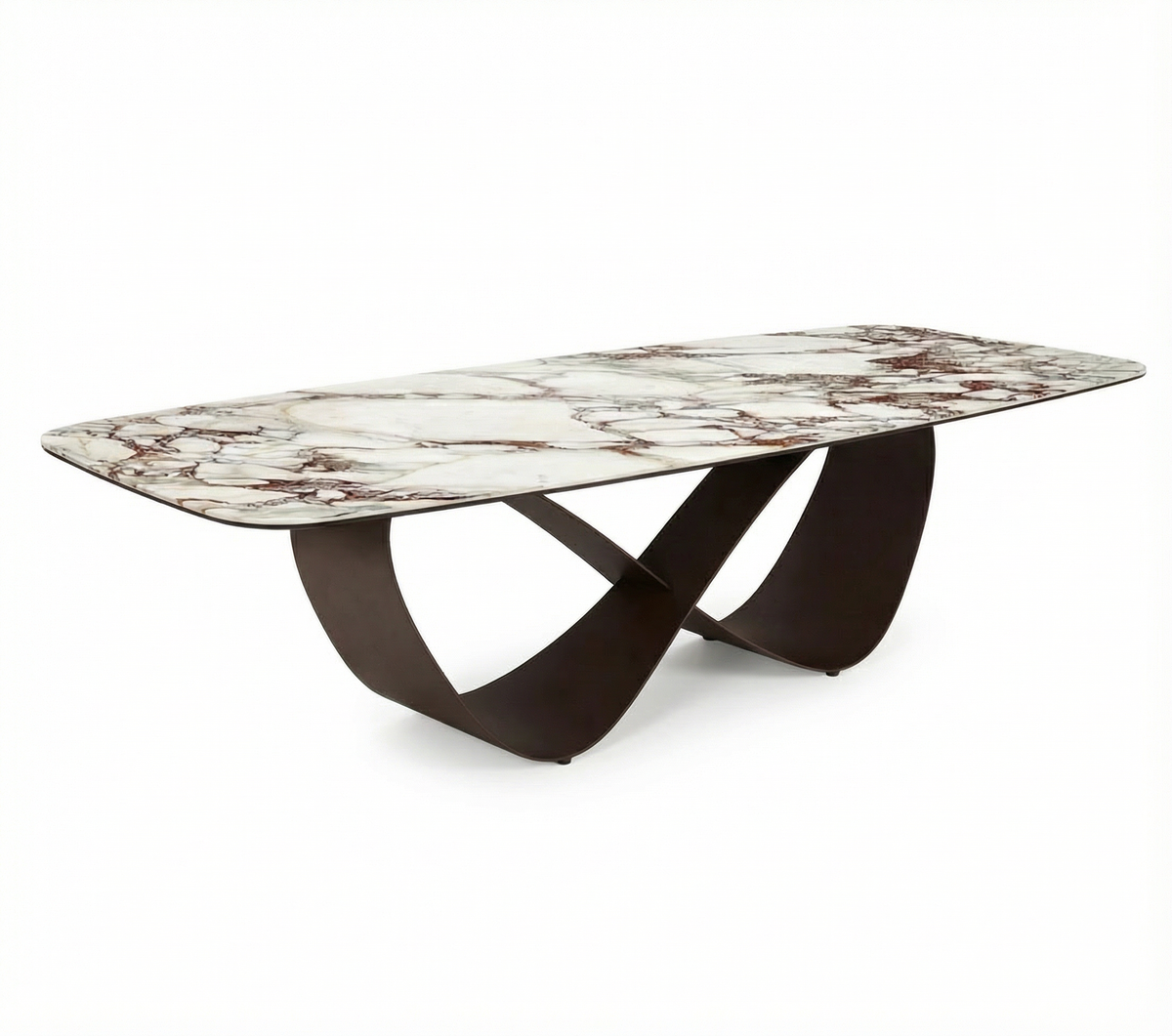 【LAS VEGAS MARKET EXHIBIT】 Infinity Base Pandora Marble Dining Table – Polished Stone Top with Sculptural Metal Base