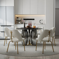 Mirrored Base Round Dining Table – 2 Color/Size Marble Tabletop Options, Optional Lazy Susan