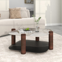 Two-Tier Coffee Table with Glass & Artificial Marble Tops, 2 Color Options (Bronze/White)