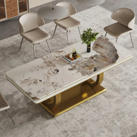 Modern Marble Dining Table, U-Shape Stainless Steel Base for Dining Room