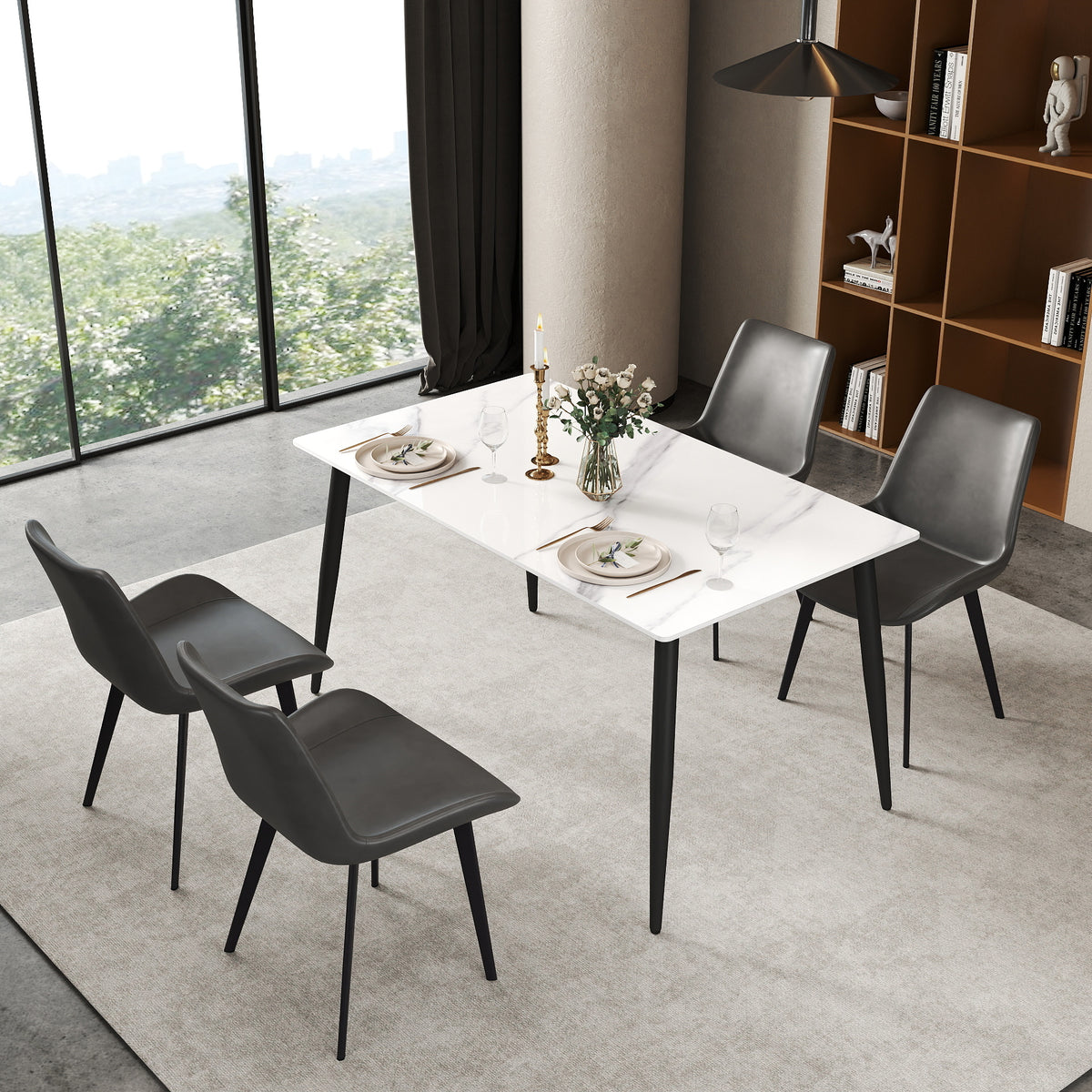 3 Sizes & 3 Colors Rectangular Dining Table – 2-Tone Tapered Metal Legs