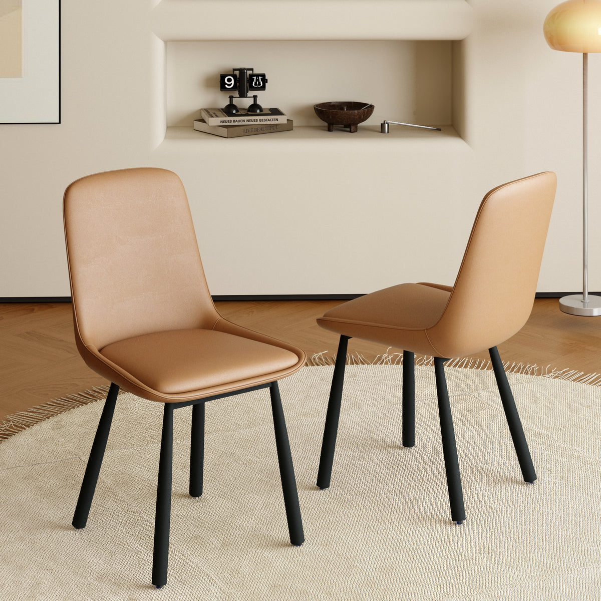 Modern Curved PU Leather Upholstered Dining Chair Set – 2 Color Options, 2-Pack Per Box