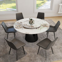 2 Sizes Round Pandora-Color Dining Table – Optional Rotating Lazy Susan, Black Pedestal Base