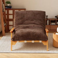 White Ash Wood Frame Chaise Lounge Accent Chair with Striped Cushion