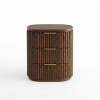 【LAS VEGAS MARKET EXHIBIT】Fluted 3-Drawer Walnut Nightstand with Brass Handles
