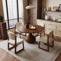 Round Wood Dining Table, Tulip Pedestal Dining Table with Starburst Veneer Tabletop