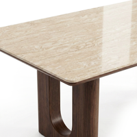 Travertine Top Dining Table with Walnut Base – Modern Rectangular Kitchen Table