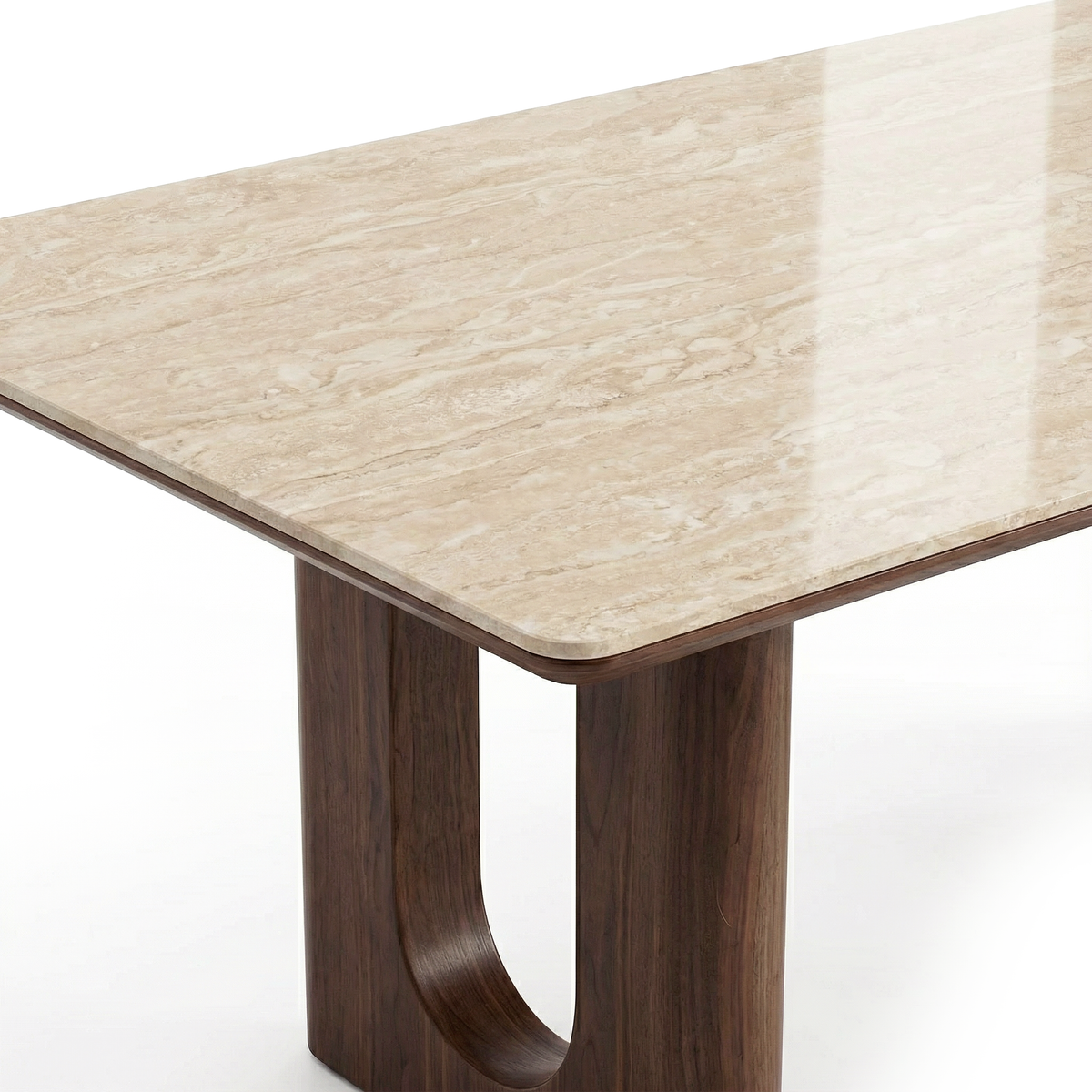 Travertine Top Dining Table with Walnut Base – Modern Rectangular Kitchen Table