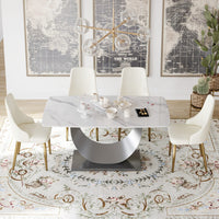 63″ Light Luxury Sintered Stone Dining Table with Stainless Steel Base,Dining Table for 6 Person for Dining Room, White Tabletop