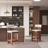 Minimalist Upholstered Counter Bar Stool Set, Walnut Solid Wood Frame, 2-Pack Per Box