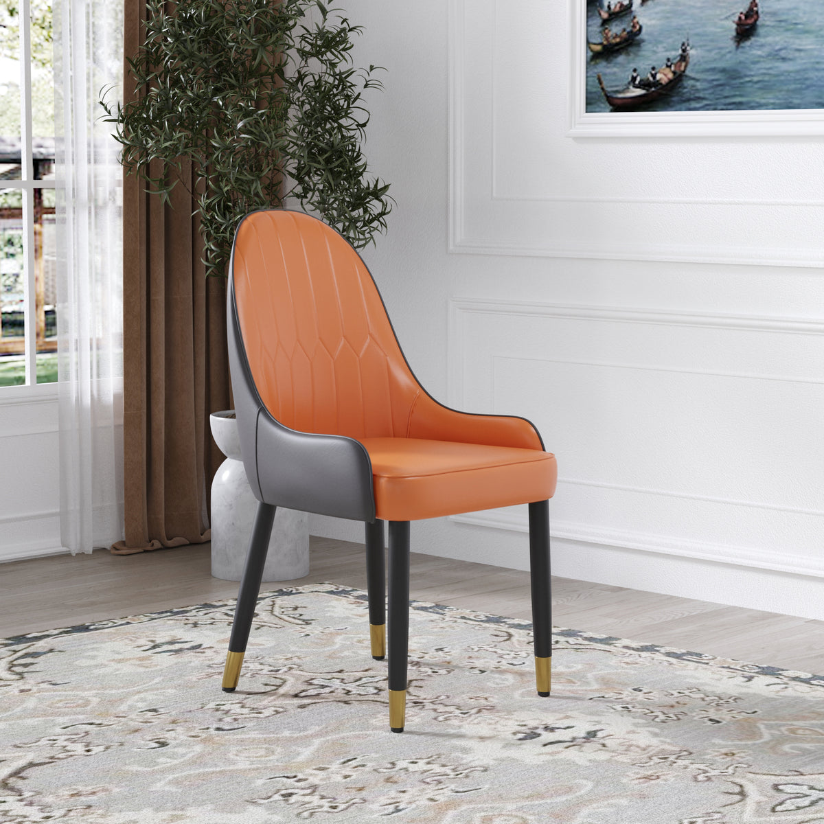 Modern Contrast Color Quilted Back Dining Chair Set of 2