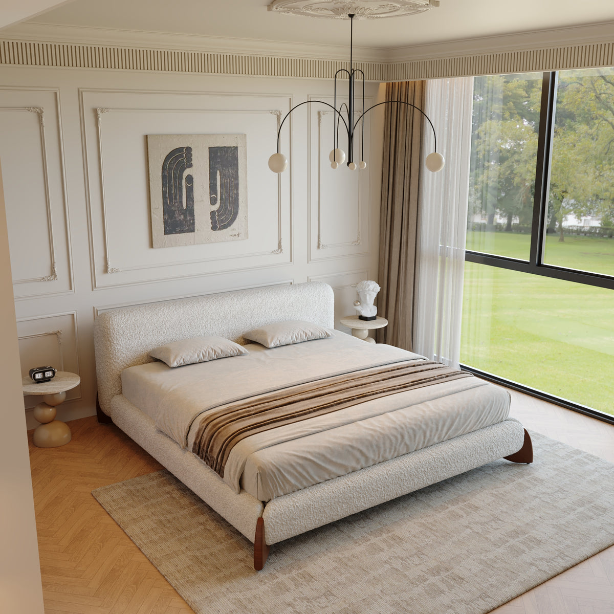 Boucle Fabric Minimalist King Size Bed