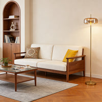 Modern Gold Floor Lamp with Amber Glass Shade – Standing Lamp for Living Room & Bedroom