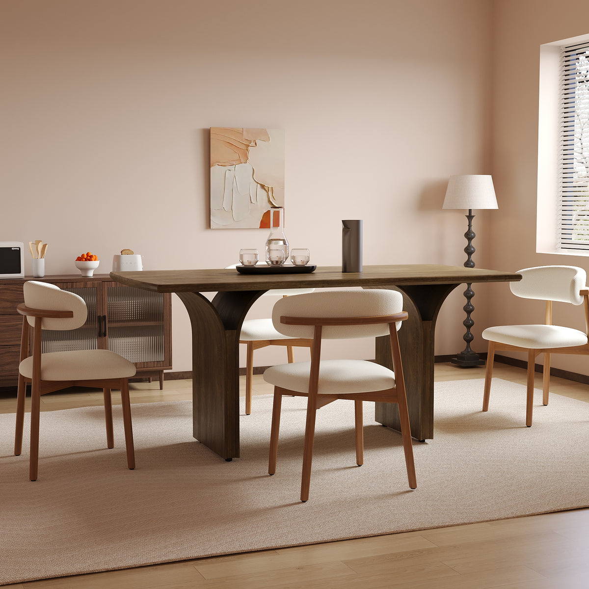 Light Luxury Modern Style Arched Table Legs Light Wood Dining Table