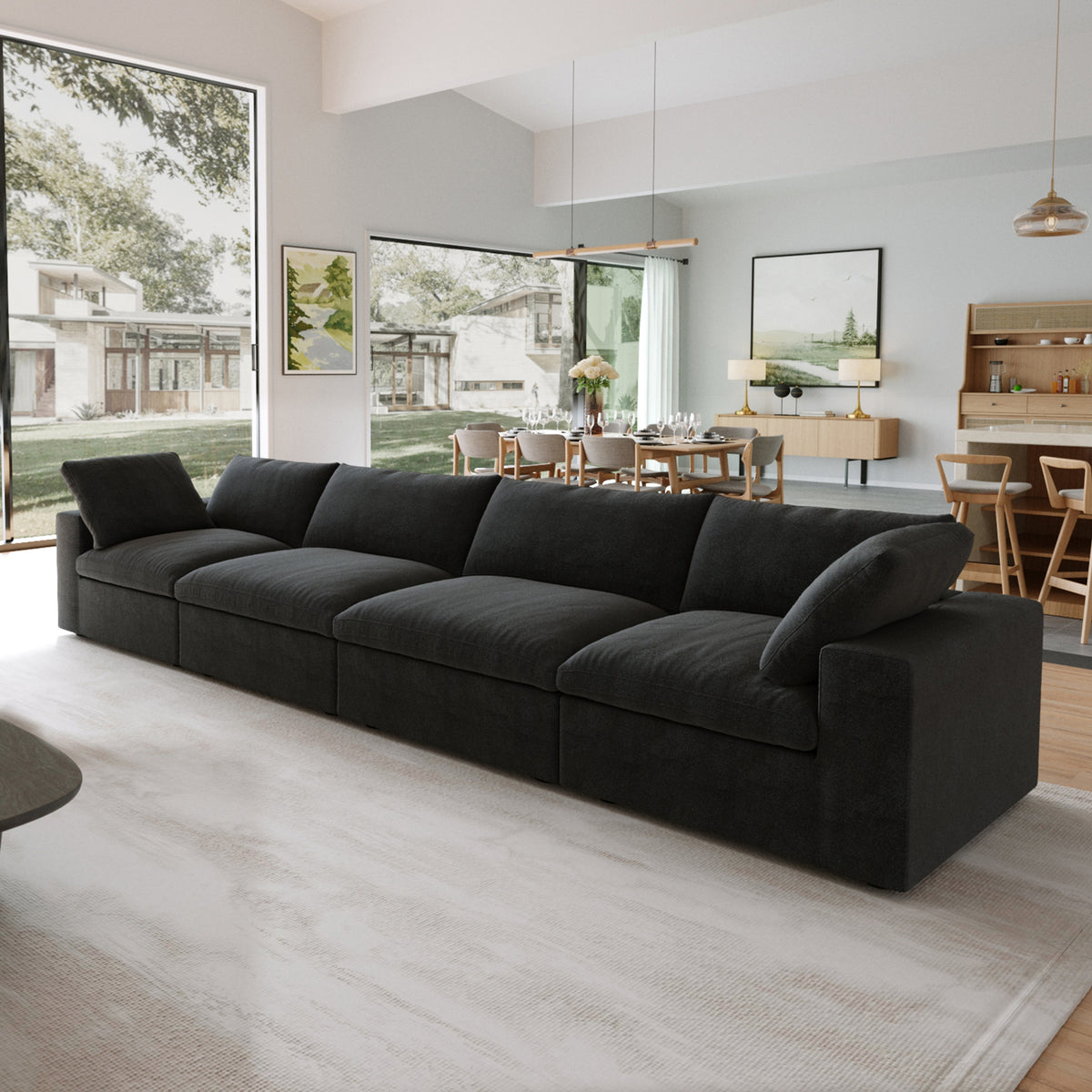 Sky Cloud Sectional Sofa | Replaceable Cover 160-Inch Linen Sleepers 4-Seaters