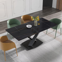 3 Sizes & 3 Colors Rectangular Dining Table – 2-Tone X-Shaped Metal Pedestal Base