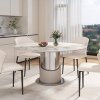 2 Sizes & 3 Colors Sintered Stone Dining Table Optional Rotating Tray Light Luxury Round Table Set for Home