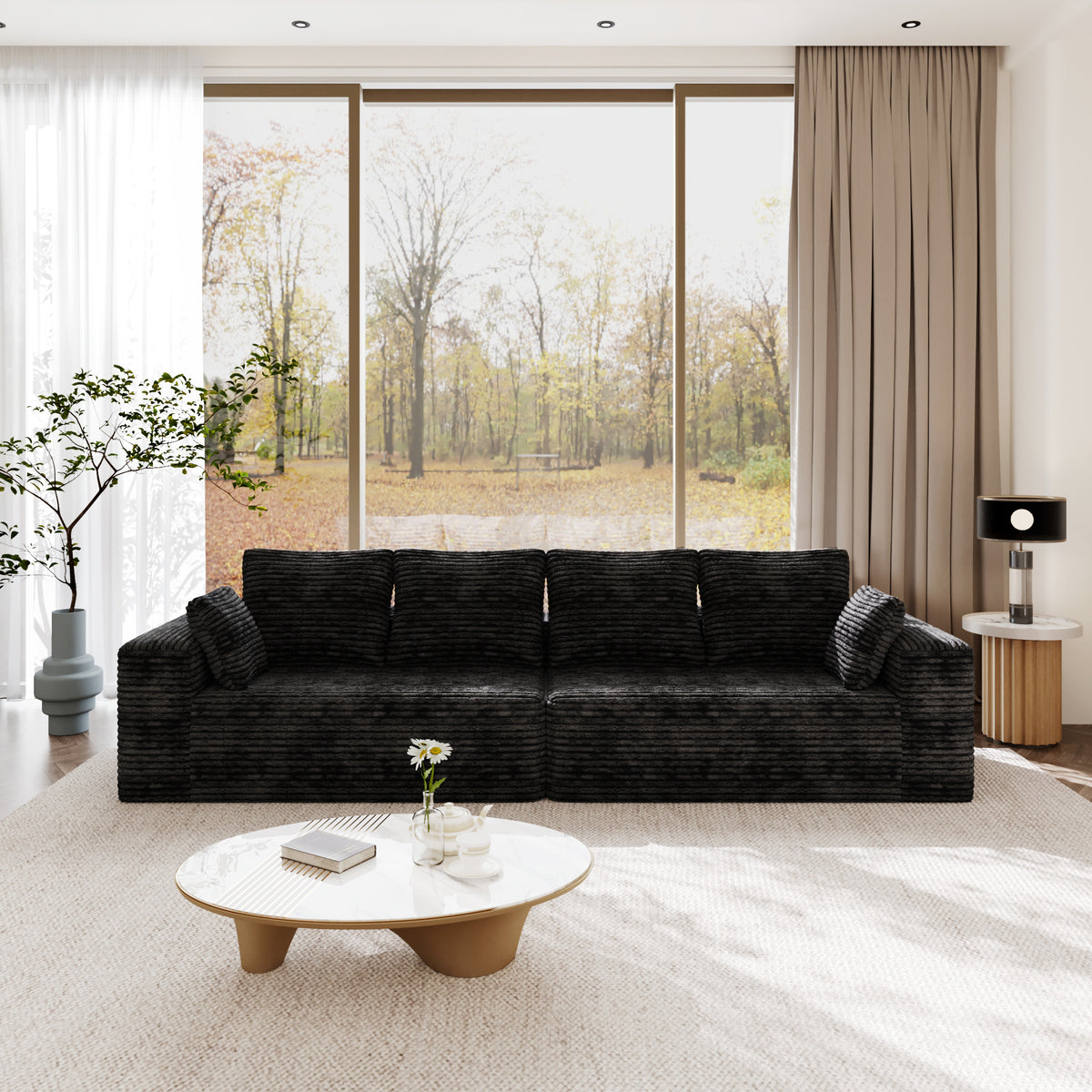Modern Horizontal-Rib Fabric 4-Seater Sofa – 4-Color Options, Modular Upholstered Sofa for Living Room