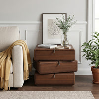 Rotating 3-Drawer Walnut Nightstand – Modern Rotatable Bedside Table with Metal Handles